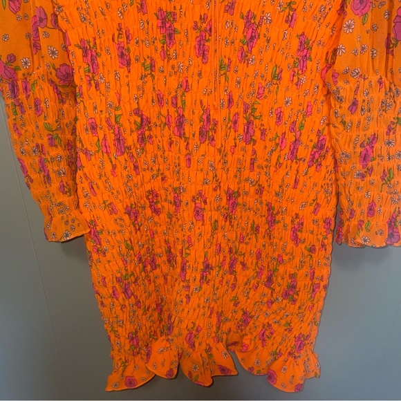 For Love and Lemons Peony Orange Ribbed Mini Dress Small Long Sleeve - Picture 6 of 10